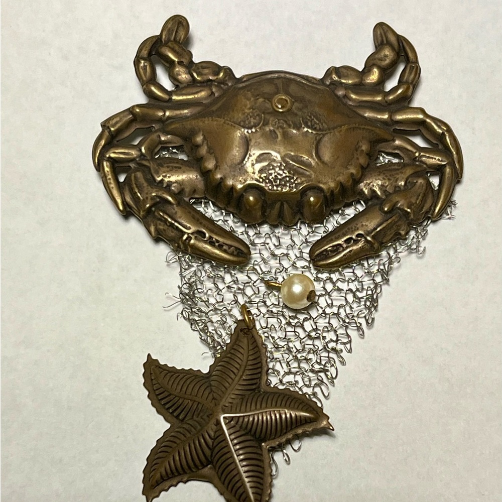 Crab w/Starfish and Pearl Brooch by Jan Michaels (SF)